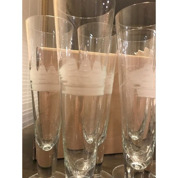 Barware: Pilsner Glasses (set/8): Toscany Etched Schooner Beer Glasses - Picture 2 of 4